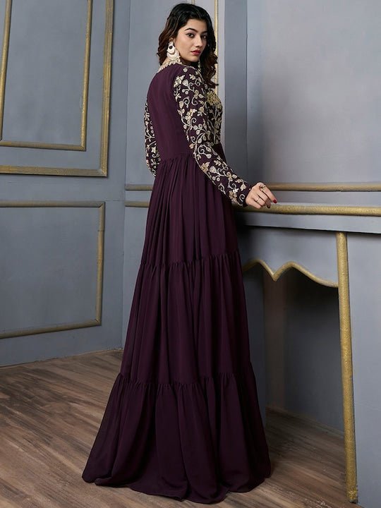 Floral Sequins And Embroidered Tiered Maxi Dress– Inddus.in 