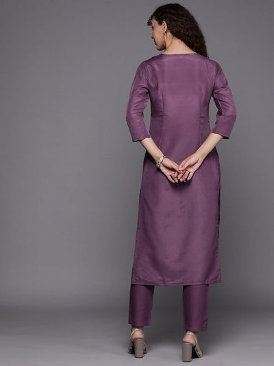 Floral Yoke Design Thread Work Kurta with Trousers - Inddus.in
