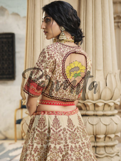 Gold And Red Hand Embroidered Lehenga 