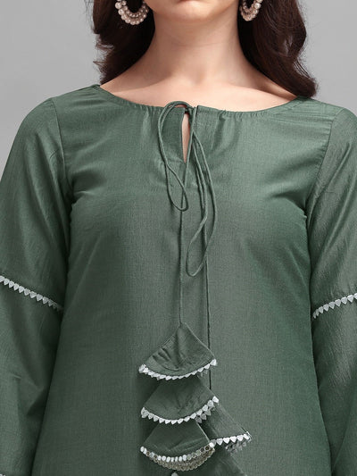 Green Laced Kurta with Pants - Inddus