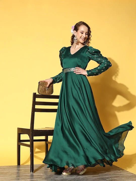 green satin long dress Julianne Corset Satin Gown | Emerald Green | Debs & Prom main image 1