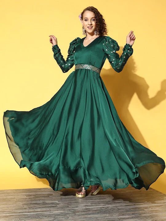 Green Satin Maxi Dress Inddus.in Green Satin Maxi Dress Inddus.in