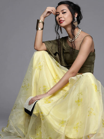 Green Silk Blend Printed Lehenga Choli - Inddus
