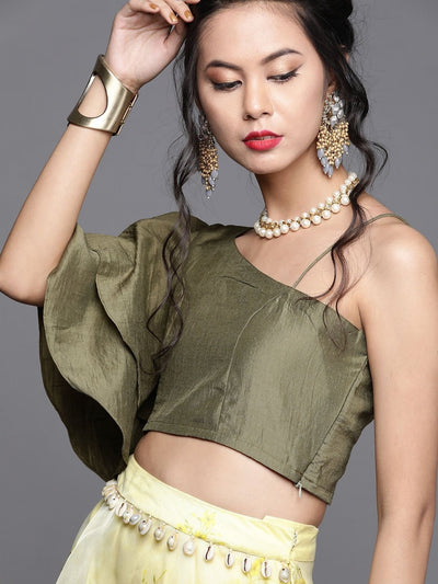 Green Silk Blend Printed Lehenga Choli - Inddus