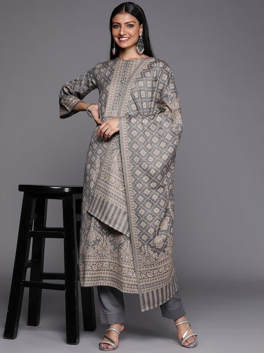 Maroon  Beige Printed Woven Pashmina Winter Wear Unstitched Dress Mat  Inddusin