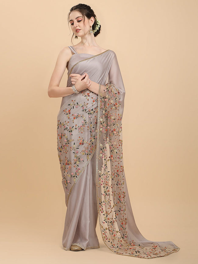 Women Blue Saree & Golden Striped Sequinned Work Saree