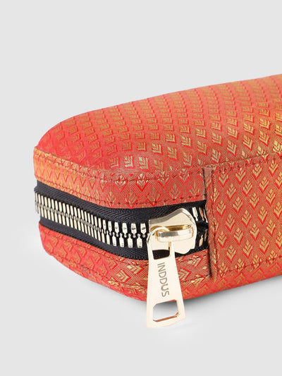Inddus Red & Gold-toned Woven Brocade Box Clutch - Inddus.in