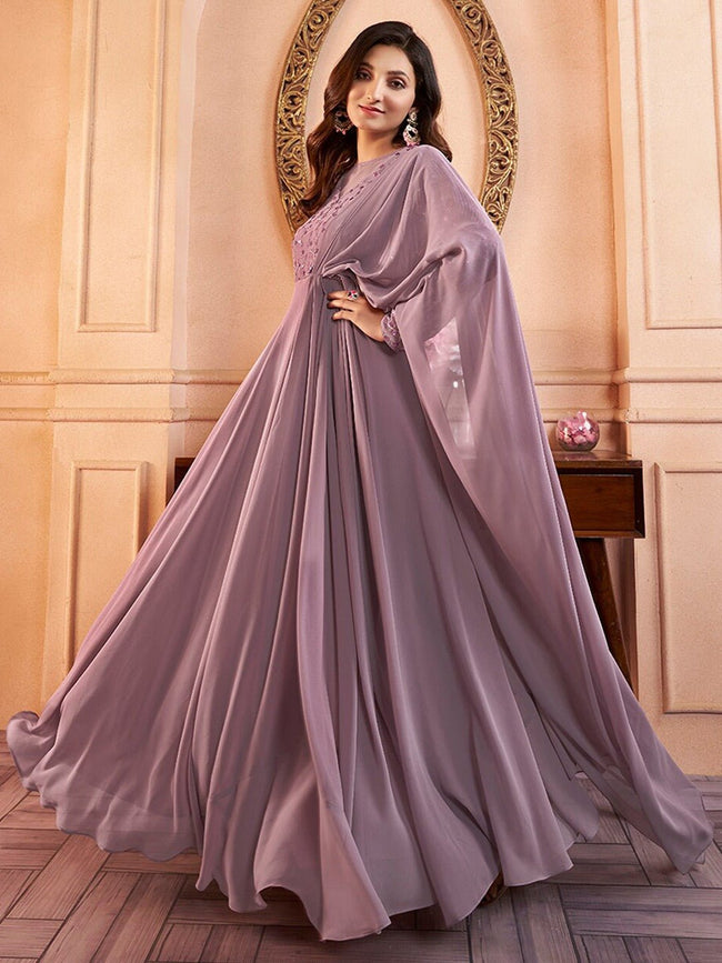 Lavender Embroidered Elevated Gown Inddus.in