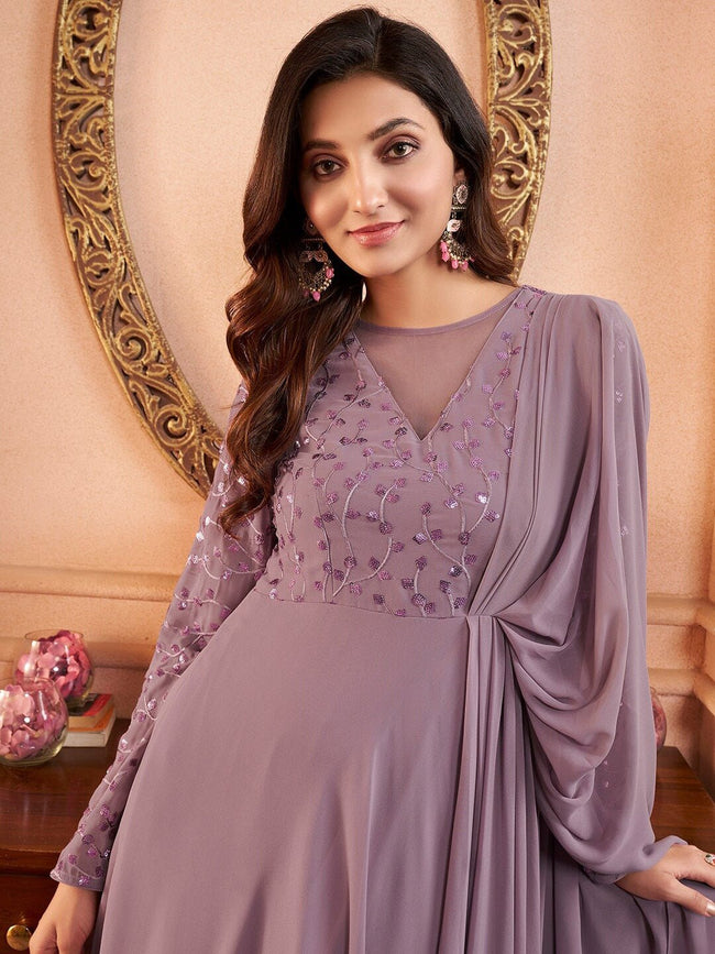 sachin and babi light blue dress A Novel Approach Lavender Floral Embroidered Midi Dress