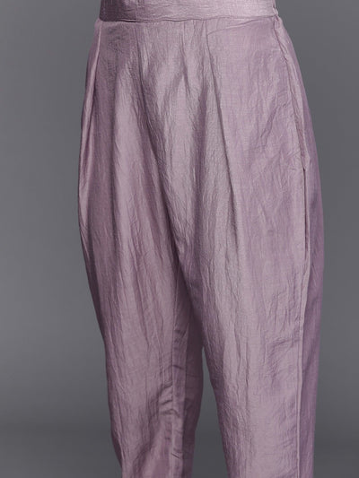 Lavender Silk Blend Partywear Solid Kurta Set - Inddus