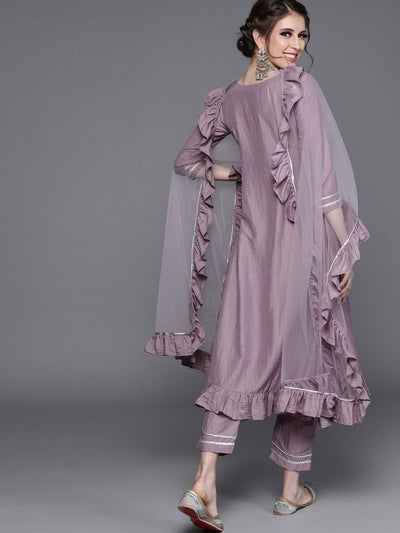 Lavender Silk Blend Partywear Solid Kurta Set - Inddus