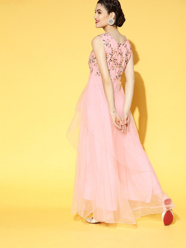 Ruffle Dress - Pink Designer Party Wear Heavy Ruffle Gown