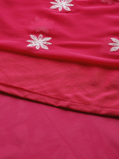 Magenta Pink Floral Yoke Embroidered Kurta - Inddus