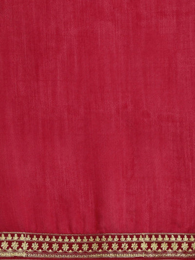 Magenta Pink Solid Silk Blend Embroidered Border Saree - Inddus