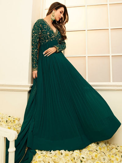 Green Floral Embroidered Anarkali Suit