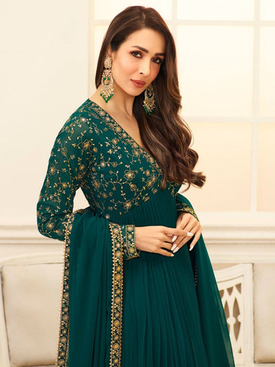 Malaika Arora Green Floral Embroidered Anarkali Suit - Inddus.in