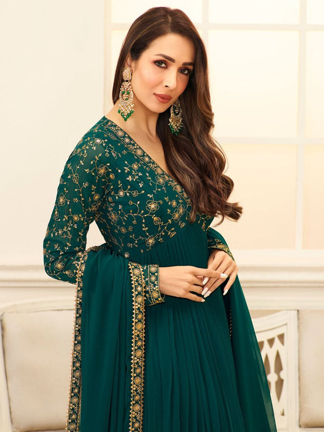 Malaika Arora Green Floral Embroidered Anarkali Suit Malaika Arora Green Floral Embroidered Anarkali Suit