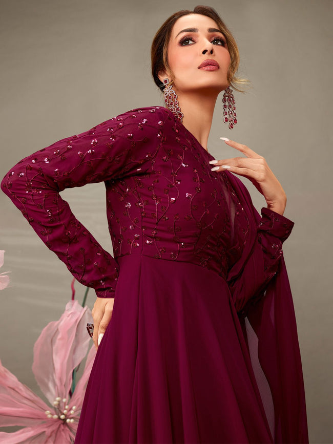 Buy Maroon Rayon Party Wear Plain Readymade Gown Online From Wholesale  Salwar.