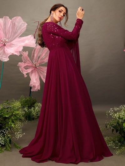 Maroon Floral Embroidered Gown