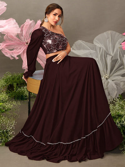 Malaika Arora Style Brown One Shoulder Top & Skirt - Inddus.in