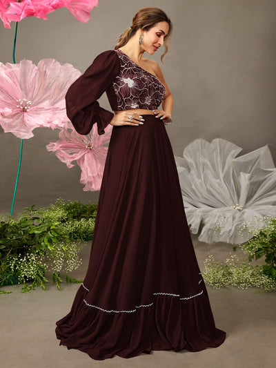 Brown One Shoulder Top & Skirt