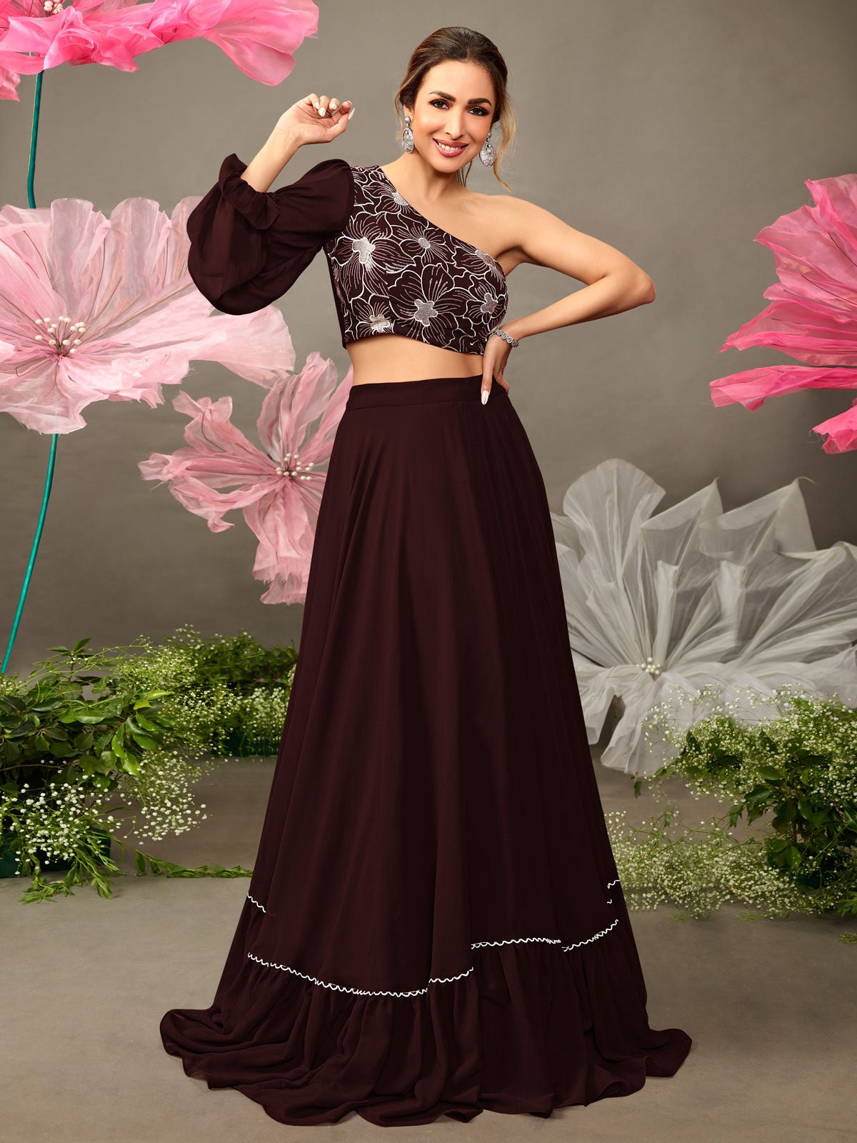 One shoulder top outlet with skirt