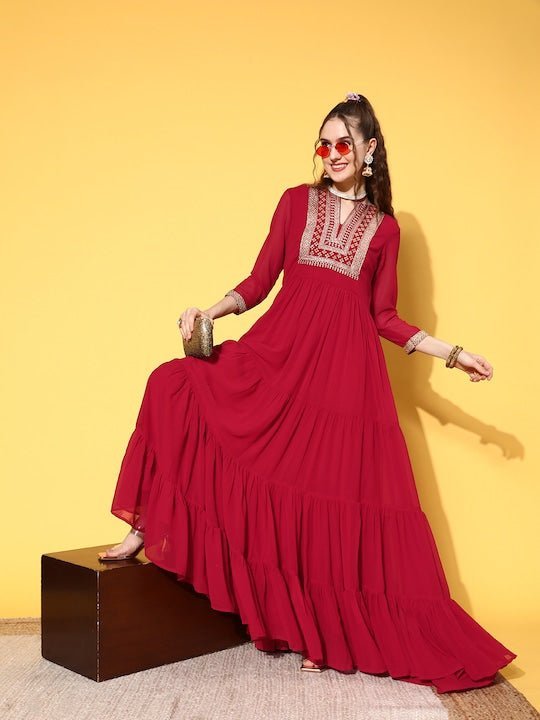 Vedic Maroon Ethnic Maxi Ethnic Dress