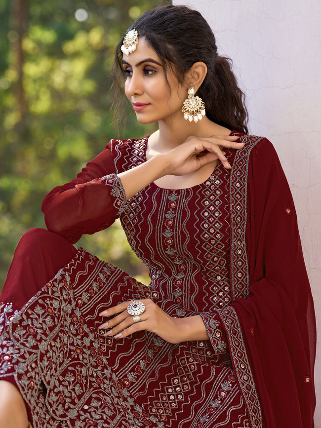 Vartika Singh Engaging Maroon Color Georgette Palazzo Suit