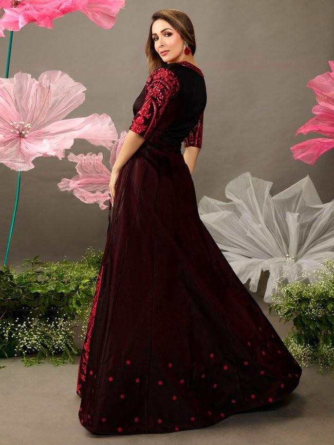 Buy Maroon Viscose Georgette Embroidered Gown For Women by Label Sanya  Gulati Online at Aza Fashions.