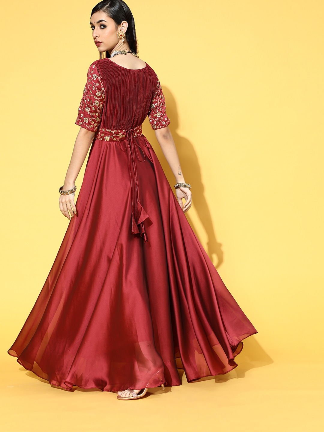 Designer American Silk With Patola Printed Full Stitched Gown – Cygnus  Fashion
