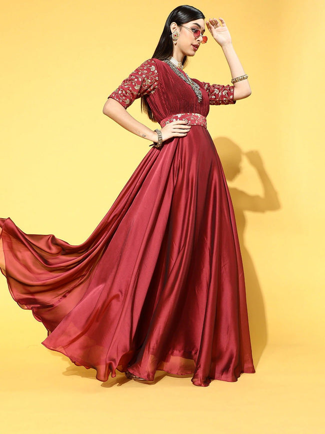 Women AANAYA Vol-145 Art Silk Designer Party Wear Gown, Size: Semi Stitched