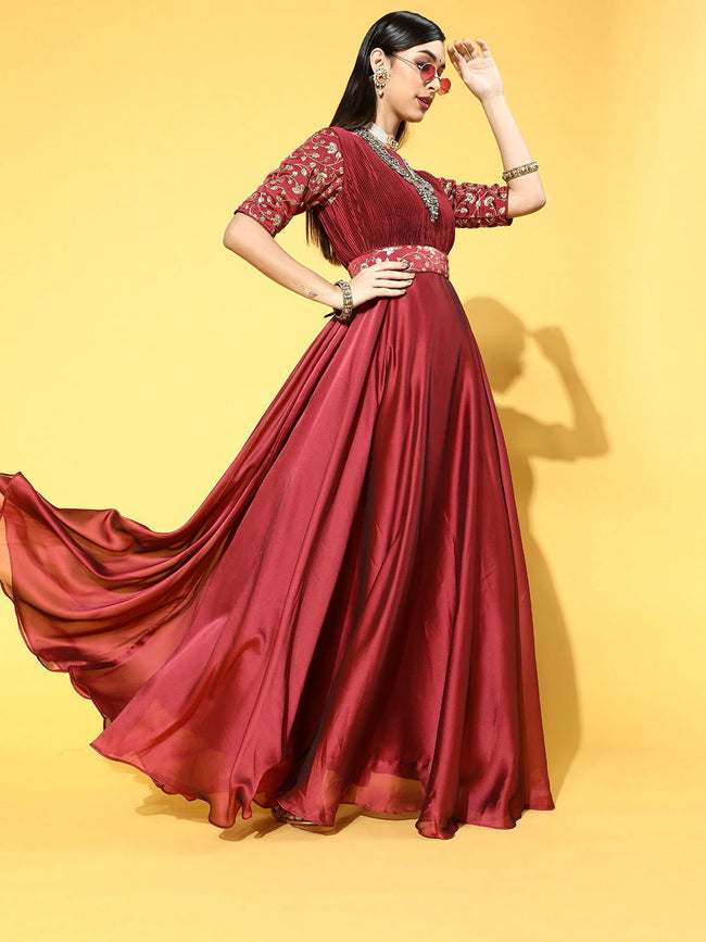 Buy Tafetta Silk Fabric Based Gown Online at Best Price