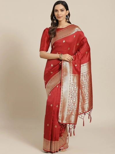Maroon Silk Blend Traditional Saree - Inddus
