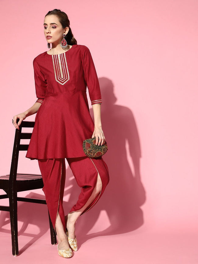 KISAH Men CreamColoured  Maroon Solid Kurta with Dhoti Pants  Absolutely  Desi