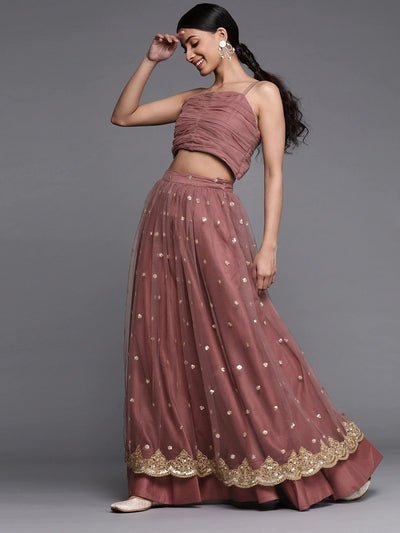 Mauve Net Embellished Lehenga Choli - Inddus
