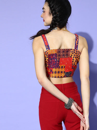 Multi Colored Woven Ethnic Fusion Top - Inddus.in