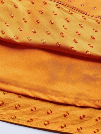Mustard Embroidered Woven Kurta - Inddus