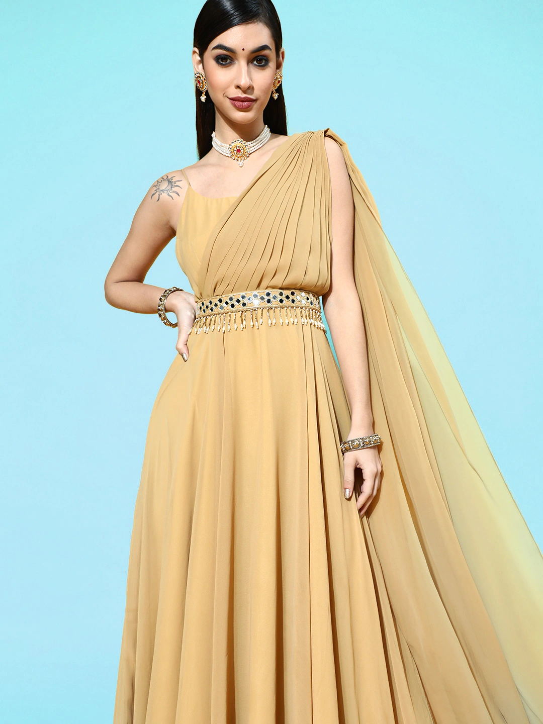 ASOS DESIGN embellished bodice tiered maxi dress with hi low hem and open  back in mustard | ASOS