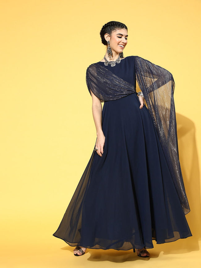 Buy Magnificent Navy Blue Georgette Solid Partywear Dresses - Inddus.in. Buy Magnificent Navy Blue Georgette Solid Partywear Dresses - Inddus.in.
