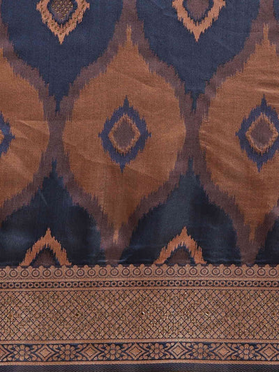 Navy Blue Woven Design Embellished Traditional Saree - Inddus