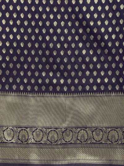 Navy Blue Zari Woven Traditional Saree - Inddus