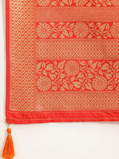 Orange and Red Zari Woven Traditional Saree - Inddus