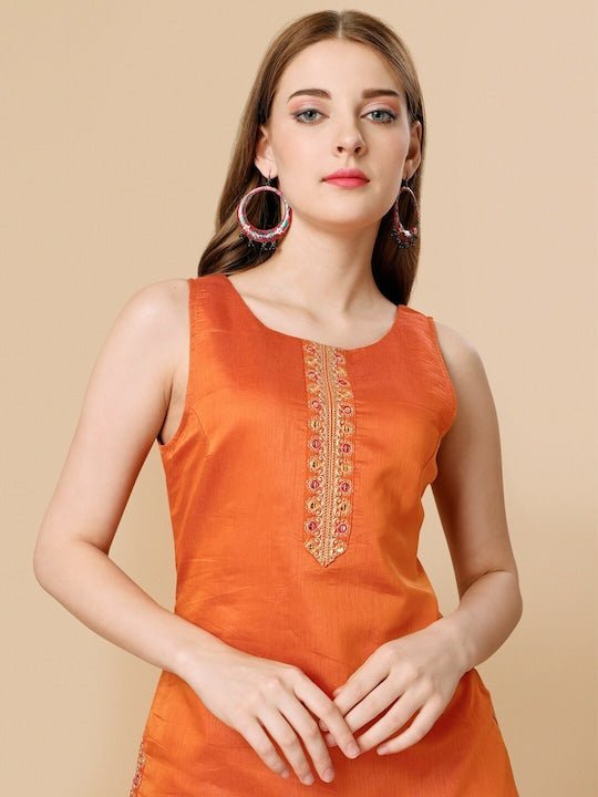 Bimba Honey Orange Block Anarkali Dress Mandarin Collar Sleeveless Kurtis  for Women Print Maxi Dress X-Small - Walmart.com