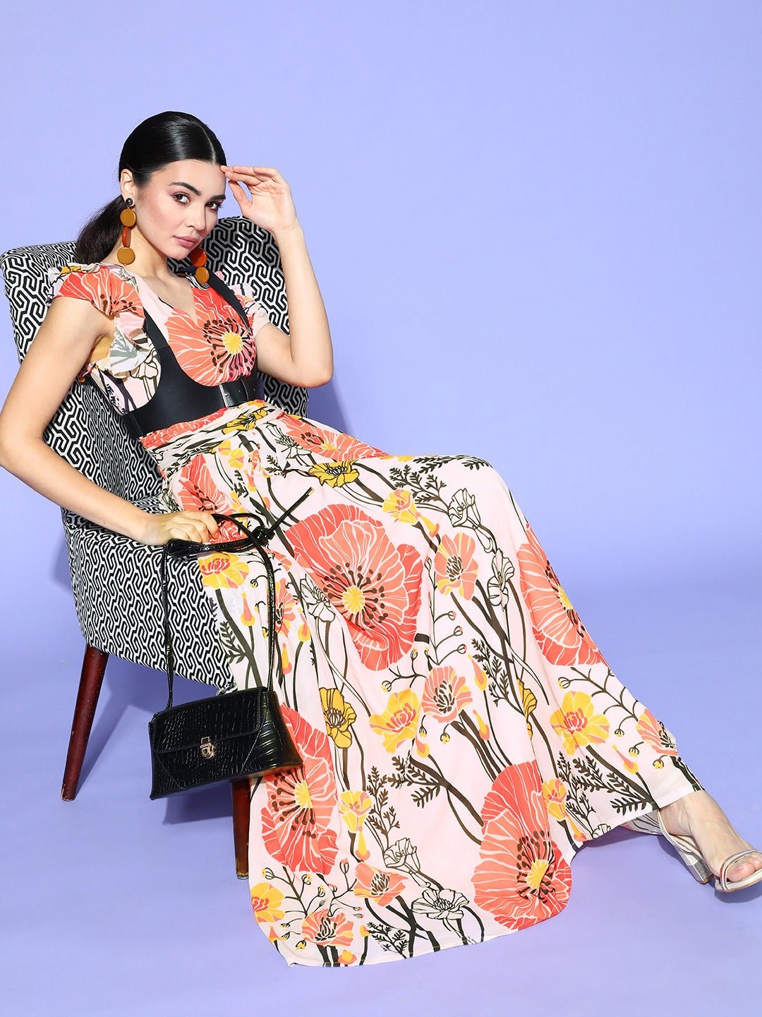 Buy Cozy Peach Georgette Printed Partywear Dresses