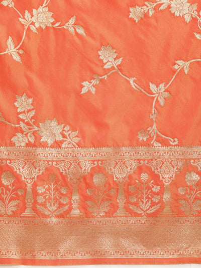 Peach Pink Dual Tone Jaal Design Zari Woven Saree - Inddus