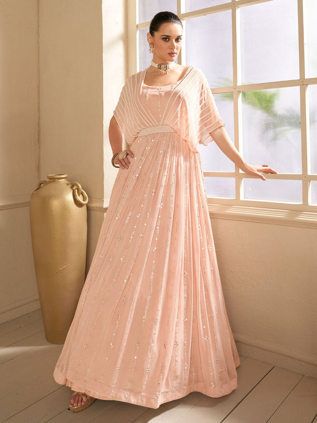 Golden peach long sleeves sheath wedding/evening dress