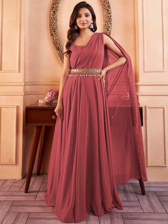 Buy Grey Banarasi Silk Dress With Dupatta And Belt – Shopzters