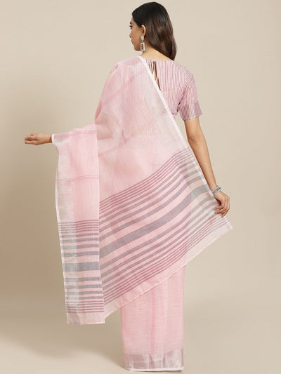 Pink Cotton Blend Traditional Saree - Inddus