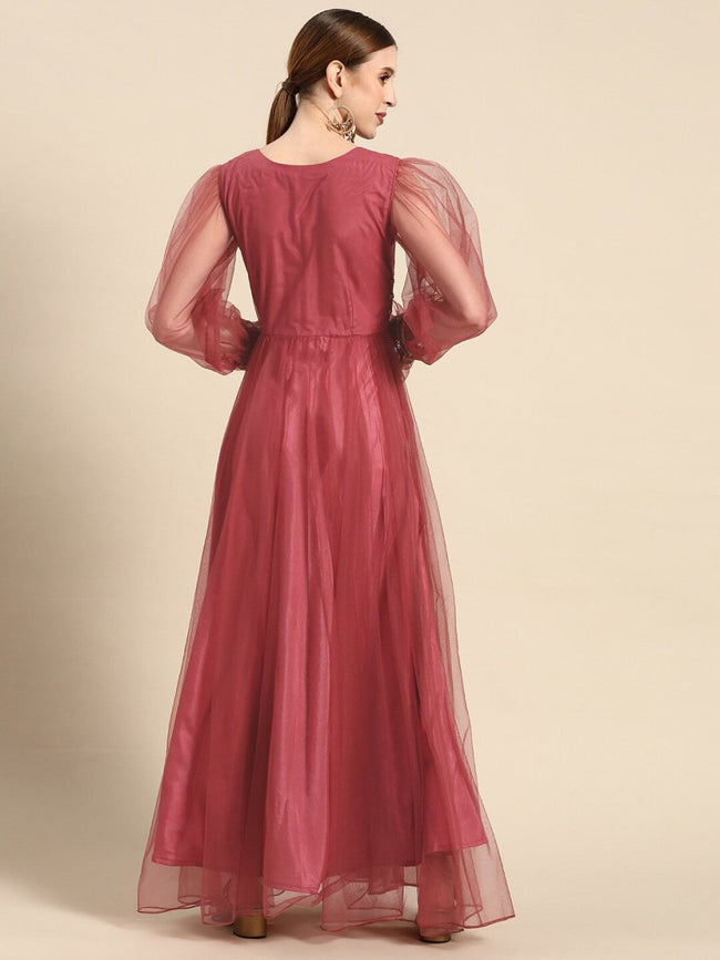 Pink Net Maxi Dress
