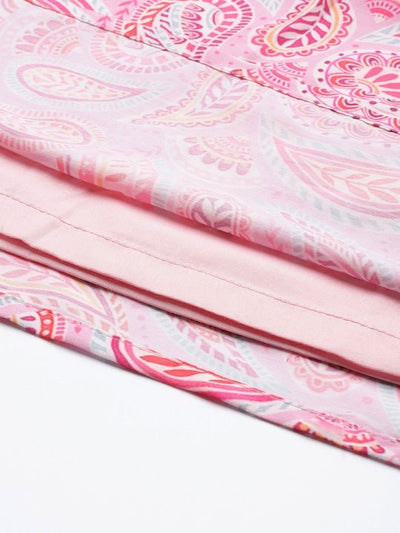 Pink Floral Print Pleated Maxi Dress - Inddus.com